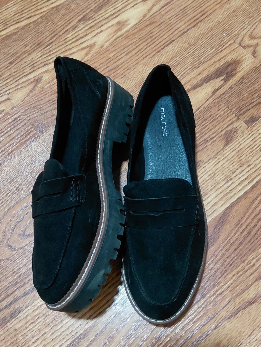 Maurices Suede Penny Loafers Women Size 12 Black Chunky Slip On Platform Loafers